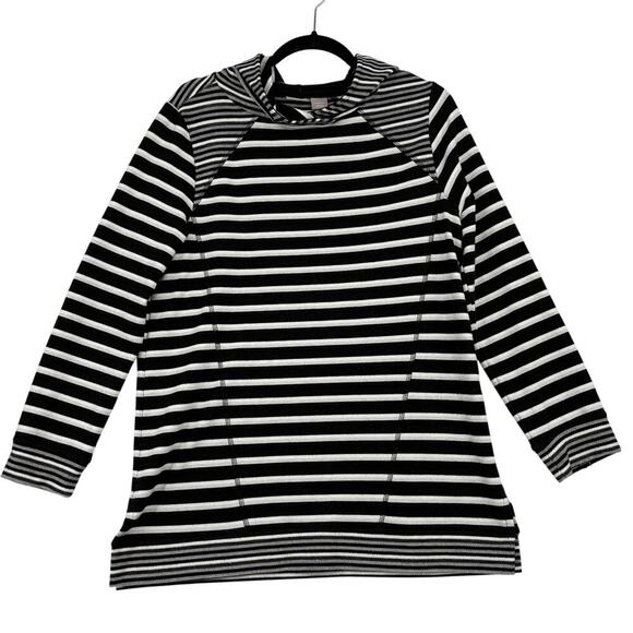 Zenergy by Chico's Tops - Chico's Zenergy Hooded Tunic Top Size 8/10 Black White Stripe Stretch Knit